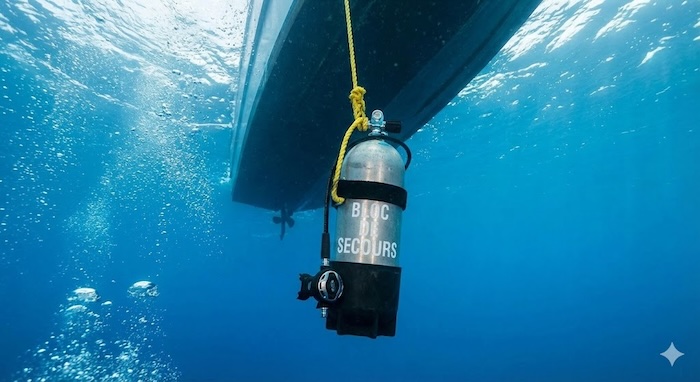Bloc de secours pendu sous le bateau